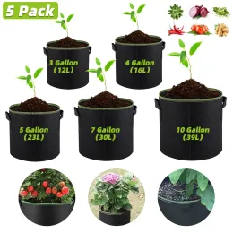 Sacos 5 pçs crescer sacos vasos de feltro 10/7/5/4/3 galões jardinagem tecido plantio crescente saco diy batatas vegetais vaso de flores ferramentas de jardim