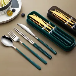 Portable Travel Tableware Set Stainless Steel Dinnerware With Box Kitchen Fork Spoon Dinner Set For Kid School Cutlery