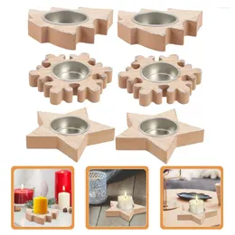 Candle Holders 6 Pcs Candlestick Wooden Tealight Christmas Supplies Table Decorations Tree