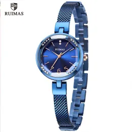 Ruimas Women's Simple Analog Blue Watches Luksusowa najlepsza marka kwarcowa zegarek kobietom Woda odporna na rękę Relogio Girl 276E