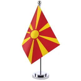Zubehör 14 x 21 cm Büro-Schreibtisch-Flagge von Mazedonien, Banner, Sitzungssaal, Tischständer, Stange, das mazedonische Nationalflaggen-Set, Tagungsraum-Dekoration