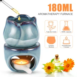 Bruciatori Forno per Aromaterapia Lampada a Candela Decorazione Aroma Camera da Letto Olio Essenziale Bruciatore di Incenso Tulipano Candela in Ceramica Luce del tè Cera Bruciatore