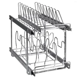 Kitchen Storage Pan And Pot Rack Organizer 2-Tier Expandable Cabinet Lid Bracket 12" Wide