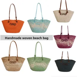 Handgjorda vävda strandpåse handväska underarm axlar väskor kvinnor tote väska designer väska stor kapacitet shopping påse mode totebag