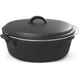 Kochgeschirr-Sets, perfekt für das Kochen zu Hause und am Kamin im Freien, 6 QT Gusseisen, Camp Dutch Oven, Schwarz