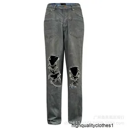 Designer High version B family 23SS autumnwinter casual and versatile men's and women's washed and worn-out distressed reverse pocket jeans CHJG