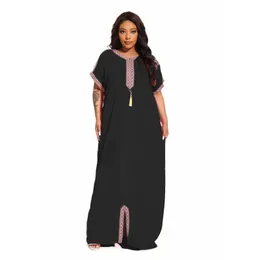 PLUSSIZE CAFTAN Traditionell klänning Abaya för kvinnor Kaftan African Beach Home Dashiki Loungewear Kort ärmskydd upp 240315