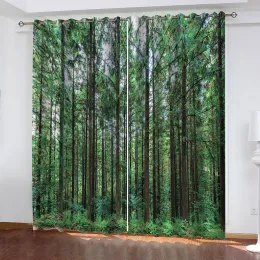 カーテン3Dカスタムパーソナルデザイン印刷パターン安い自然森緑の木ベッドルームリビングルームブラックアウトシェーディングカーテン飾り