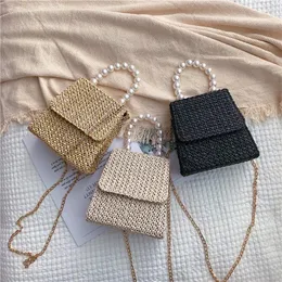 Torby na ramię letnia plażowa torba słomiana crossbody for Women 2024 Pearl tkanin Rattan Ladies Torebka Bolso Mujer #27