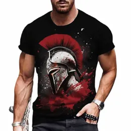 خمر الرجال الأكمام القصير Tshirt Spartan Knight 3D طباعة الرسوم اليومية شارع الصيف القمصان الضخمة الذكور T clothing2023 45lq#