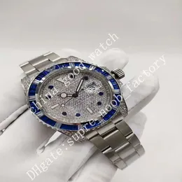 Homens relógios Factory Blue Green Diamond Bezel Classic 40 mm 2813 Movimento automático Diamante Strap Christmas Gift Watches 2305