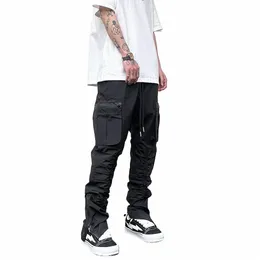 HARAJUKU Black Stożrowane spodnie do męskiej gumki Functital Placed Waterproof Waterproof Casual Spods Nyl Men's Jogging Pant A6fa#