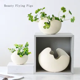 Vasen 1 Stück Moderner pastoraler nordischer Stil weiße Keramik Eierschalenvase Blumentopf Home Desktop Ornamente Blumenarrangement Dekoration