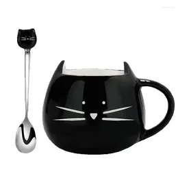 Tazze Y Mug Tazza da caffè con cucchiaio miscelatore in ceramica bianca e nera per colazione al latte, regalo da buoni amici in ufficio