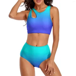 Mulheres Swimwear Sexy Imprimir Biquinis Set Mulheres Neon Azul Kawaii Biquíni Maiô Cintura Alta Surf Oversized Beach Wear