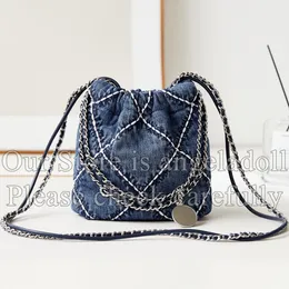12A Mirror Quality Designer Denim Quilted Tote Bag 20cm Mini Shoppping Bag Womens Luxurys Handbags Blue Purse Crossbody Shoulder Silver Chain Box Bag