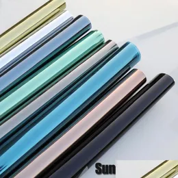 Metallmålningsfilmer 3/5m Sunsn Window Blackout Film One Way Mirror Reflective Stained Glass Stickers Vinyl Adhesive Home Decor Remo Dhqyn