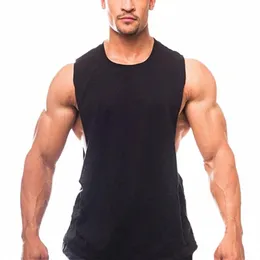 Summer Mens stora delade tank tops Cott Sleevel Fitn Shirts Casual Male Bodybuilding Singlet Plus Size Solid Gym Vest 25ak#