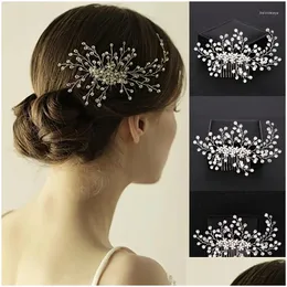 Haarspangen Haarspangen Trendy Blume Blattkamm Luxus Kristall Pin Stirnband Tiara Für Frauen Brautaccessoires Schmuck Clip Band Drop Del Ot3Cz