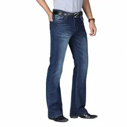 denim utskjutna jeans män startklippa denim byxor bekväma lite smala klassiska lösa löst blått svarta byxor för manlig bootcut k02e#