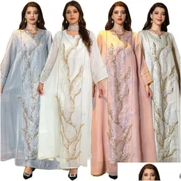 Ethnic Clothing Turkish Long Dress Gorgeous Party Muslumah Embroidery Sequins Fl Sleeves Dubai Arabic Robe Muslim Abaya Middle East Dr Otjdi