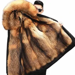 parker Men's Imitati Fur Liner Winter Warm New Fur One-piece Coat Imitati Mink Fleece Mid-length Fur Coat 28gQ#