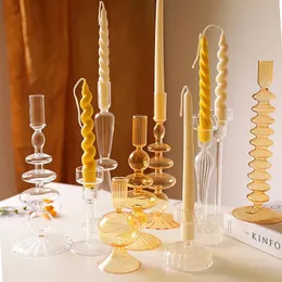 Aliloran Transparent Glass Candle Holder Vintage Candlestick na ślub przy świecach stolik centralny uchwyt na wystrój domu 240314