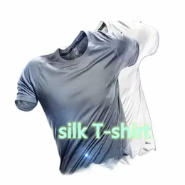 Homens Seaml Malha Ice Silk T-shirt o-pescoço Verão Stretch Manga Curta de secagem rápida Respirável Esportes Lazer Camisa Tops masculinos v19s #