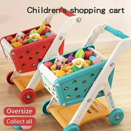 Kundvagn leksak baby små vagn barn spela hus frukt klippt musik kök stormarknad män och flickor 240313