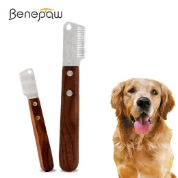 Kämme Benepaw Professioneller Fellpflege-Kamm für Hunde, Edelstahl-Holzgriff, Abisoliermesser, Tierhaarentferner, Zupfen von überschüssiger Unterwolle