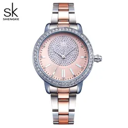 Shengke pulseira feminina relógio novo quartzo topo marca de luxo moda cristal relógios pulso senhoras presente relogio feminino263b