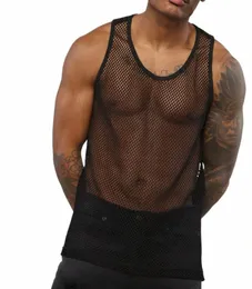 Camiseta Sin Mangas de Transparente für Herren, Ropa Interior Sexy justada para Gimnasio, Ropa Interior für Discothek, Farbe weiß und schwarz, i9XR#