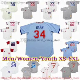 Movie XS-6xl personalizzato Maglie da baseball 34 Nolan Ryan 7 Ivan Rodriguez Juan Gonzalez Michael Young Toby Harrah Mike Hargrove Ted Williams Kenny Rogers Maglie