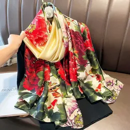 Sarongs Silk Scarf Womens Shawl 세련된 목도리 메쉬 꽃 봄과 여름 선샤인 해변 숄 에어컨이있는 목도리 랩 24325