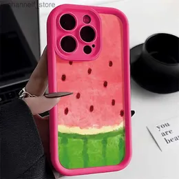 Obudowy telefonu komórkowego Korean Cute Watermelon Case Telefon dla iPhone 14 Pro Case iPhone 11 13 12 15 Pro Max XR xs x 7 8 plus SE Matte ShockProof Covery240325