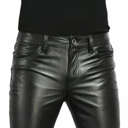 Spring Fi Men's Fi Fi Rock Style Pu skórzane spodnie męskie skórzane szczupłe spodnie motocyklowe U0LR#
