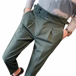 새로운 30 컬러 남성 DR Suit Pants British High Waist Straight Men Social 바지 벨트 형식 팬츠 남성 단단한 스트라이프 그리드 02ts#