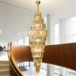 Luxo Luxo Duplex Europeu Lobby de Chandelier Hotel Mid - Escada do piso Chandelador Longo Villa Sala de Estação High Crystal Light