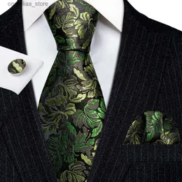 Cravatte Cravatte Spedizione gratuita Cravatte per uomo Seta Verde Blu Floreale Cravatta a righe Fazzoletto da taschino Gemelli Set Regalo di nozze BarryWang 5945 Y240325