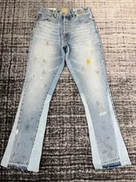 Jeans masculinos estilo super legal retro feito à mão velha costurado desconstruído retalhos micro flared algodão denim calças