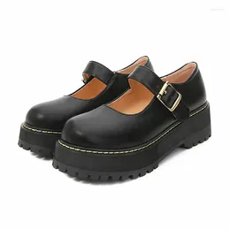 Casual Shoes College Style Mary Janes Single Thick Soled Flat Platform Shoe Kvinnlig rund tå grunt retro spänne japansk båt