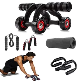 Wheel 7 In 1 Ab Exercise Wheels Kit with Knee Mat Jump Rope Push-Up Bar - Hand Gripper for Men Women 240322