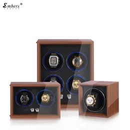 الحالات 2023 New Embers Luxury 1 2 4 فتحات مشاهدة Winder Wooden Shaker Watch Box Automatic Winder Storage Case Mabuchi Motro