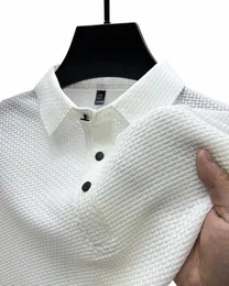 High-end Ice Silk Elastic Polo Shirt Nowa letnia koszulka Trend Oddychający męski odzież Busin Luksusowy rękaw Luksusowy Top 68ts#