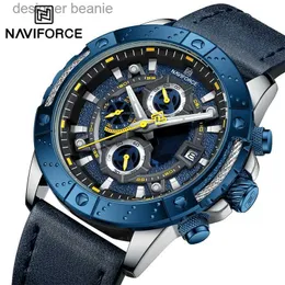 Relógios de pulso NAVIFORCE Mens Marca Original de Alta Qualidade Multi funcional Timing Couro Business Sports Watch Reloj HombreC24325