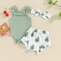 Giyim Setleri Bebek Bebek Kız Yaz Kıyafetleri Camisole Romper Top Taco Avokado Baskı Şortları Kafa Bandı 3pcs Set Doğum Giysileri