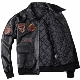 Flight Men Free Ship Pilot Leather Jacket Plus Size 5XL Genuine Sheepskin Slim American Military Aviator Leather Coat 92XS #
