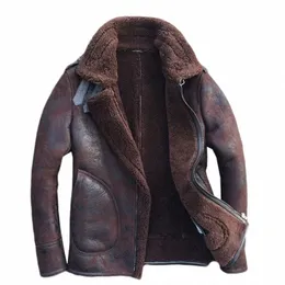 Vintage doğal shearling erkek uçuş ordusu havacılık ceket koyun derisi gerçek deri gerçek kürk astar kış askeri dış giysiler 73zo#