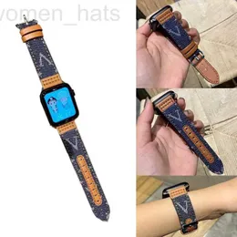 Watch Bands designer Denim Canvas Genuine Leather WatBands para Apple WatStrap 38404142444549iWat3 4 5 SE 6 7 Series Band Designer Personalidade V Luxury D9X5