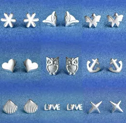 Серьги из стерлингового серебра 925 пробы, смешанные стили S925, сова, любовь, лиса, подсолнух, звезда, ракушка, сердце, бабочка, якоря, серьги-гвоздики, ювелирные изделия f2693750